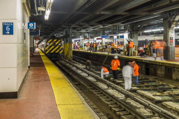 Amtrak Engineering crews replace concrete foundation of track at New York Penn Station