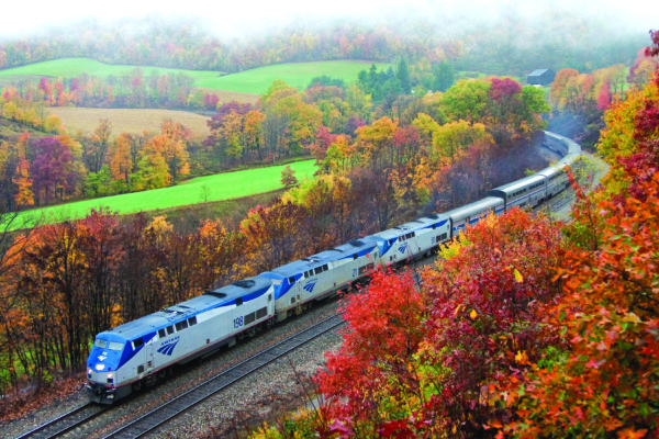The Capitol Limited travels through the Allegheny Mountains between Pittsburgh, Pa., and Cumberland, Md., during peak fall foliage season.