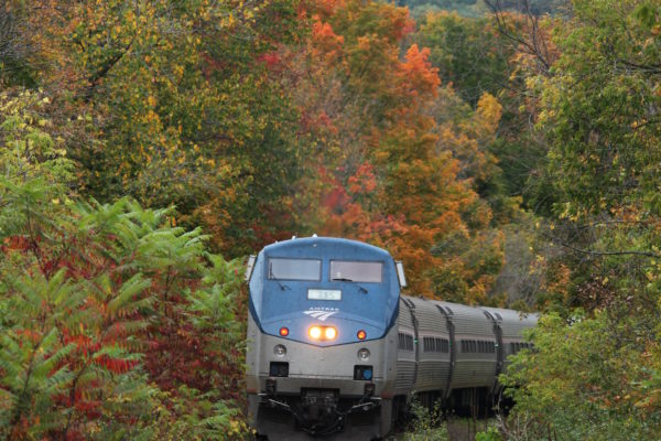 In this photo, the Ethan Allen Express winds its way through the fall foliage in Castleton, Vermont.

Photo Credit: Amtrak/Steve Ostrowski