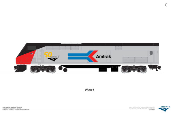 P42 in “Phase I” – A rendition of Amtrak’s first livery phase dating back to 1972.