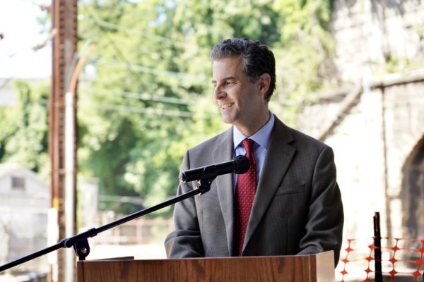 Maryland Congressman Sarbanes speaks at the Baltimore and Potomac Tunnel 150th anniversary event.