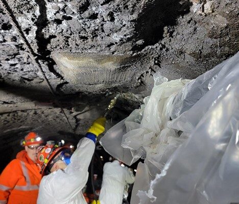Grout is injected into surface cracks in the concrete liner of the more than a century-old North River Tunnel as part of leak mitigation efforts under the NRT Interim Reliability program.