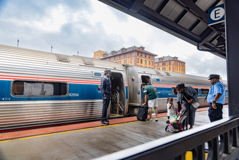 Customers boarding Amtrak