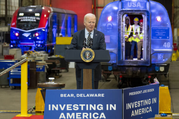President Joe Biden makes his remarks on funding for passenger rail projects in the Northeast Corridor. (Official White House Photo by Adam Schultz)