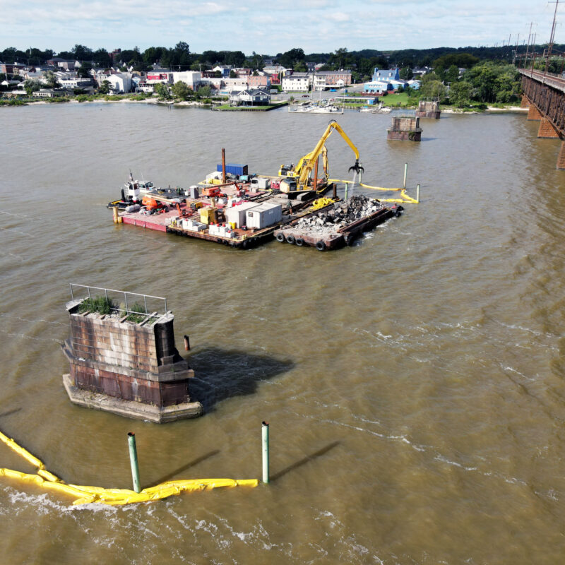 Drone photo of the remnant pier removal process