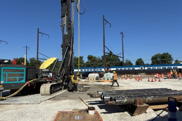 NextGen Acela trainset passing in the background of the south portal launch site
